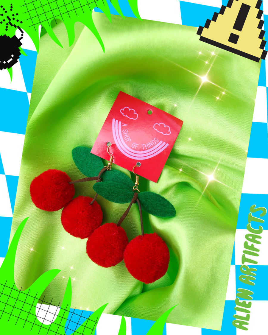 Cherry Pom Pom Earrings!